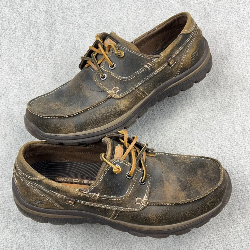 Skechers Men's Tevin Leather Boat Shoes Relaxed Fit Foam 63822 Size 10 US